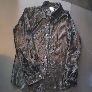 Vintage Calvin Klein Jeans Black Crushed Velvet Style Button-down Shirt